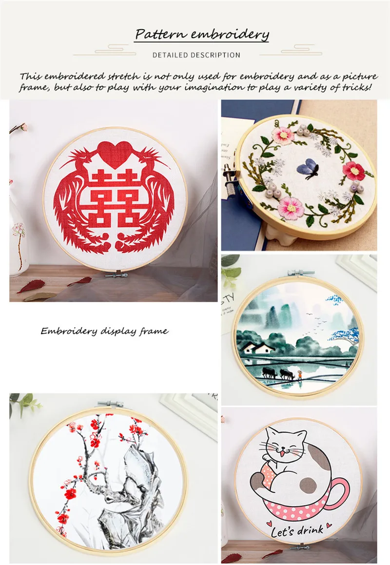 1Pcs 40cm Wooden Frame Hoop Circle Embroidery Round Machine Bamboo For Cross Stitch Hand DIY Household Craft Sewing Needwork