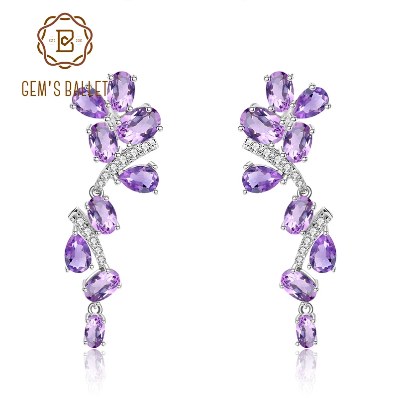 GEM'S BALLET 8.32Ct натуральный аметист 925 пробы Серебряные Листья и ветви Висячие серьги для женщин обручение ювелирные изделия