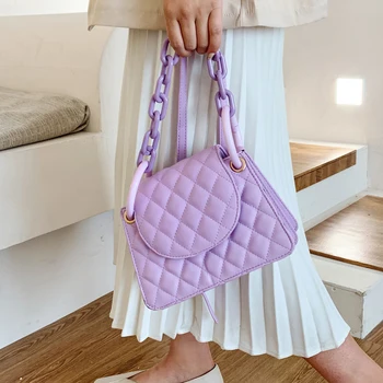 

Lingge Design Pu Leather Crossbody Bags For Women 2020 Candy Color Chain Solid Color Travel Fashion Luxury Shoulder Handbags