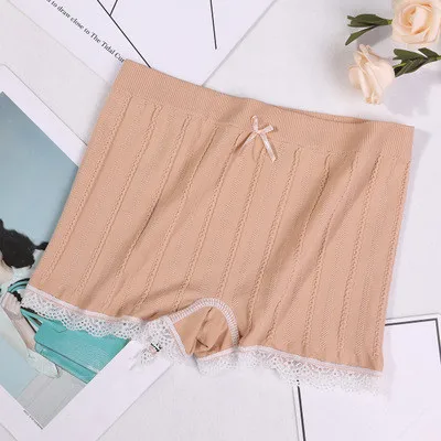 Beige 1 шт. женские защитные штаны Летние ребристые кружевные бесшовные сексуальные под брюки хлопковые трусики под юбку шорты плотные трусы - Цвет: Beige