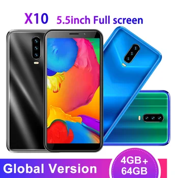 

New X10 4G RAM 64G ROM Mobile phones android 5.5" 18:9 HD screen Smartphones MTK6580 quad core celulares 13MP camera Face ID