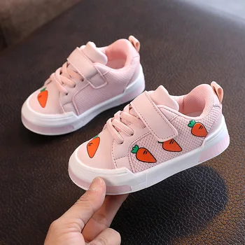 

Hot sale pineapple carrot spring and autumn new soft bottom girls children students casual non-slip PU leather sports shoes
