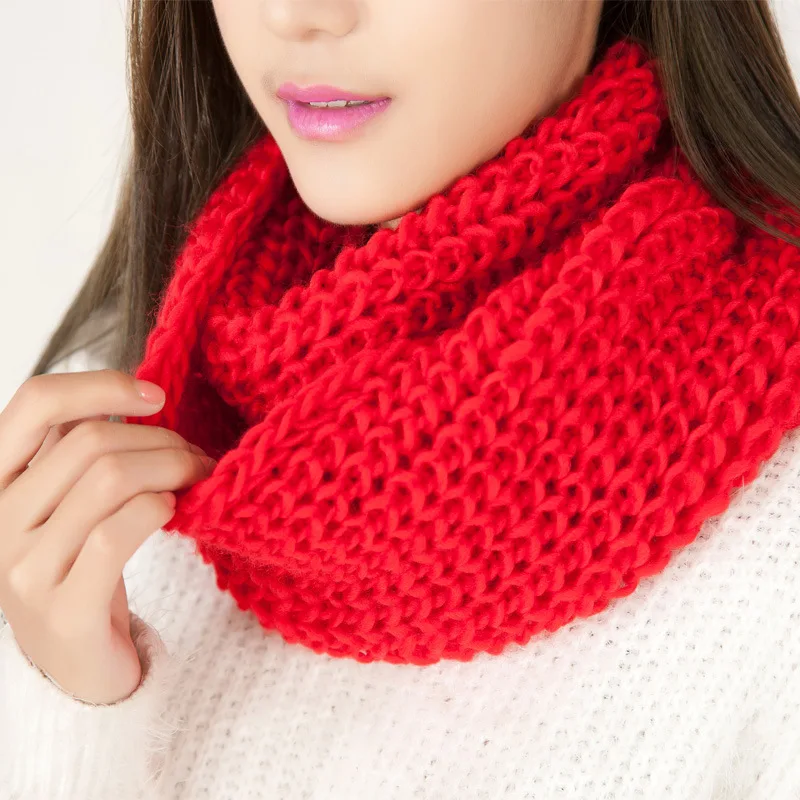 

Autumn Winter Woolen Women's Two-Circle Knitting Snood Pure Neck Guard Warmth Outdoor Sweetness Men's Wild Scarf Collar i42