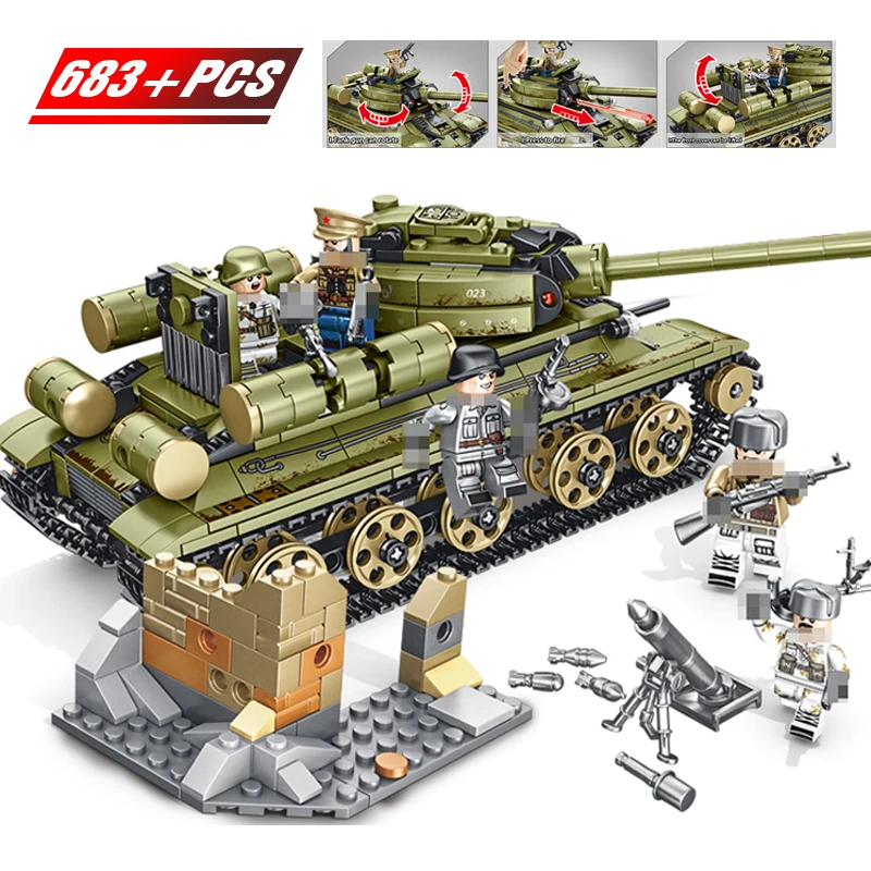 

683Pcs Military Technic Tank LegoINGs Building Blocks Sets Weapon War Chariot Creator Army WW2 Soldiers Bricks Boy Toys