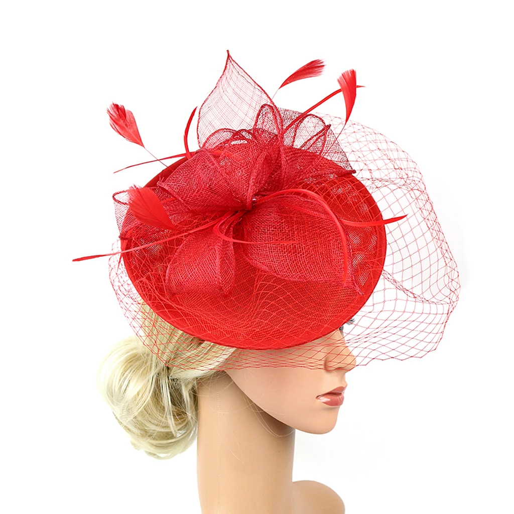 Hot Sale Hair Head Band Sinamay Hat Feather Headband Fascinator Veil Wedding Fashion Flower Headband for Girls Hair Accessories