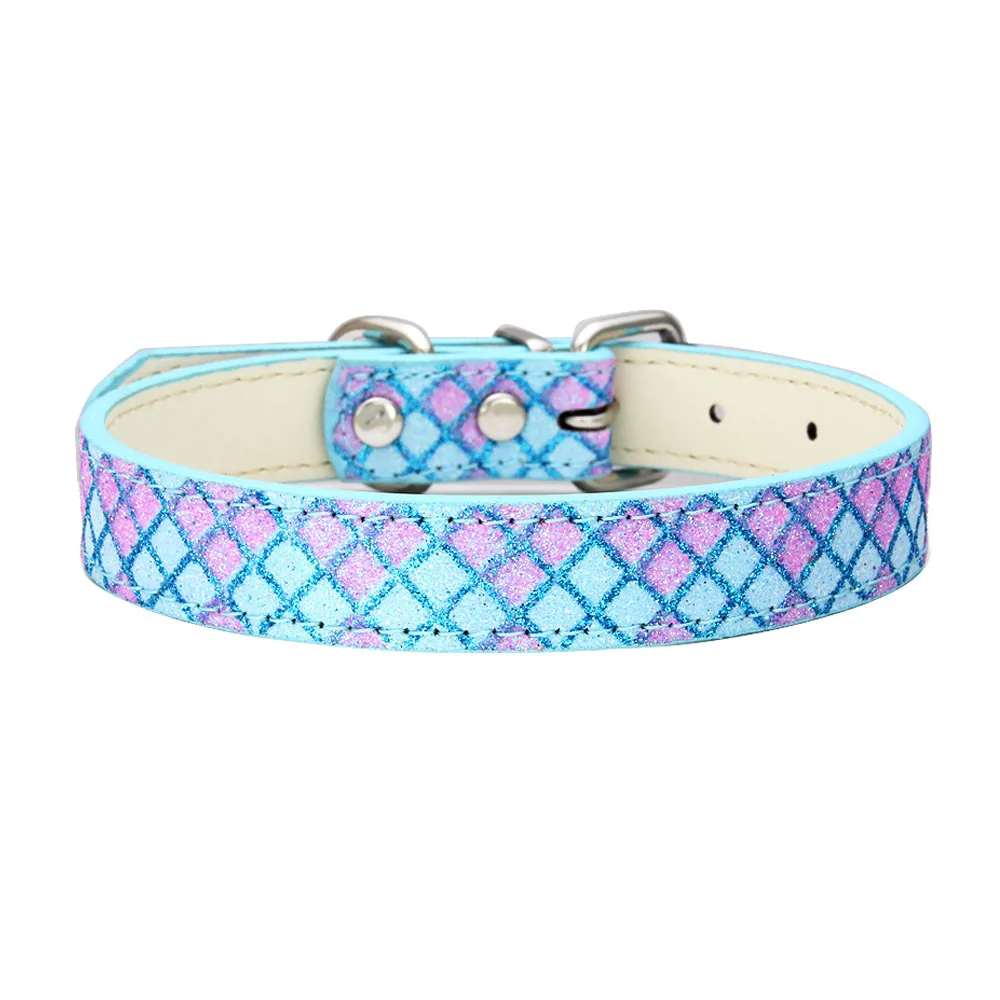 Pet Dog Collar PU Brilliant Plaid Adjustable Pet Dogs Cats Collars Control Handle Training Pet Cat Dog Collar Pet Supplies