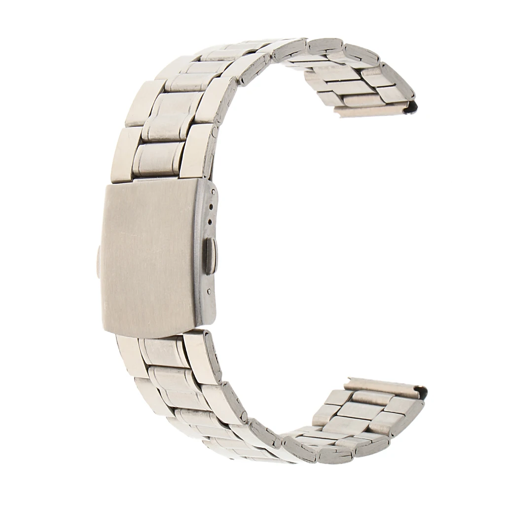 Stainless Steel Watch Band Brushed Finish Watch Strap Double Buckle Bracelet