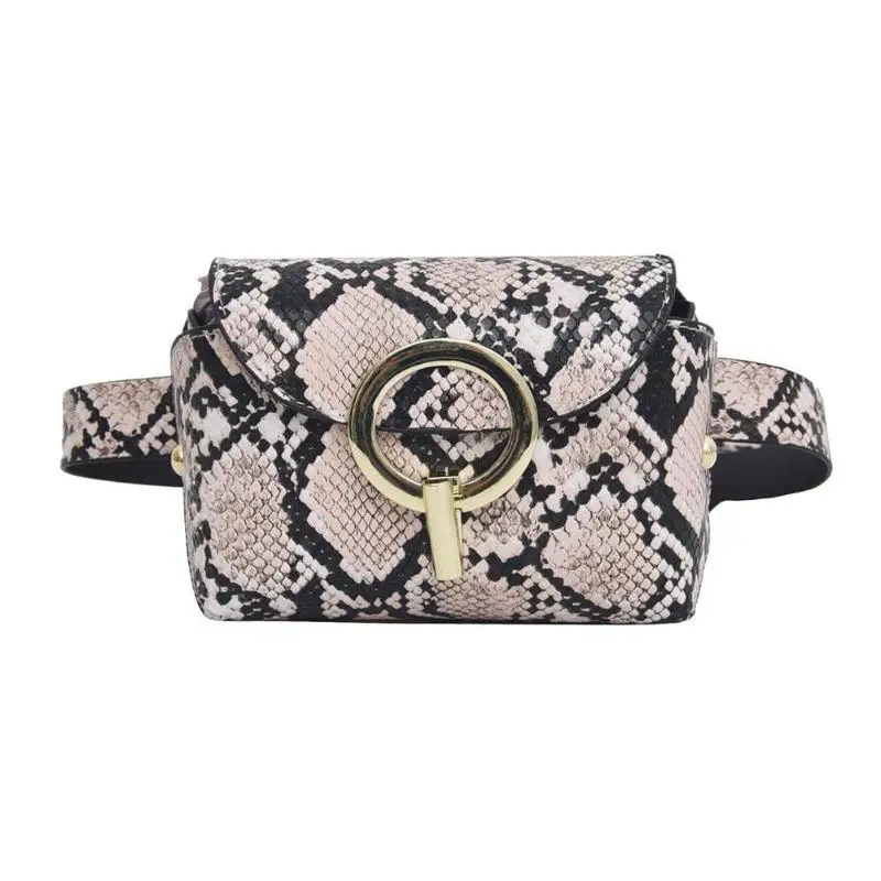 D Snake Print Shoulder Messenger Waist Bags Women Serpentine Fanny Chest PU Leather Waist Bags Female Fanny Packs bolsa feminina - Цвет: D
