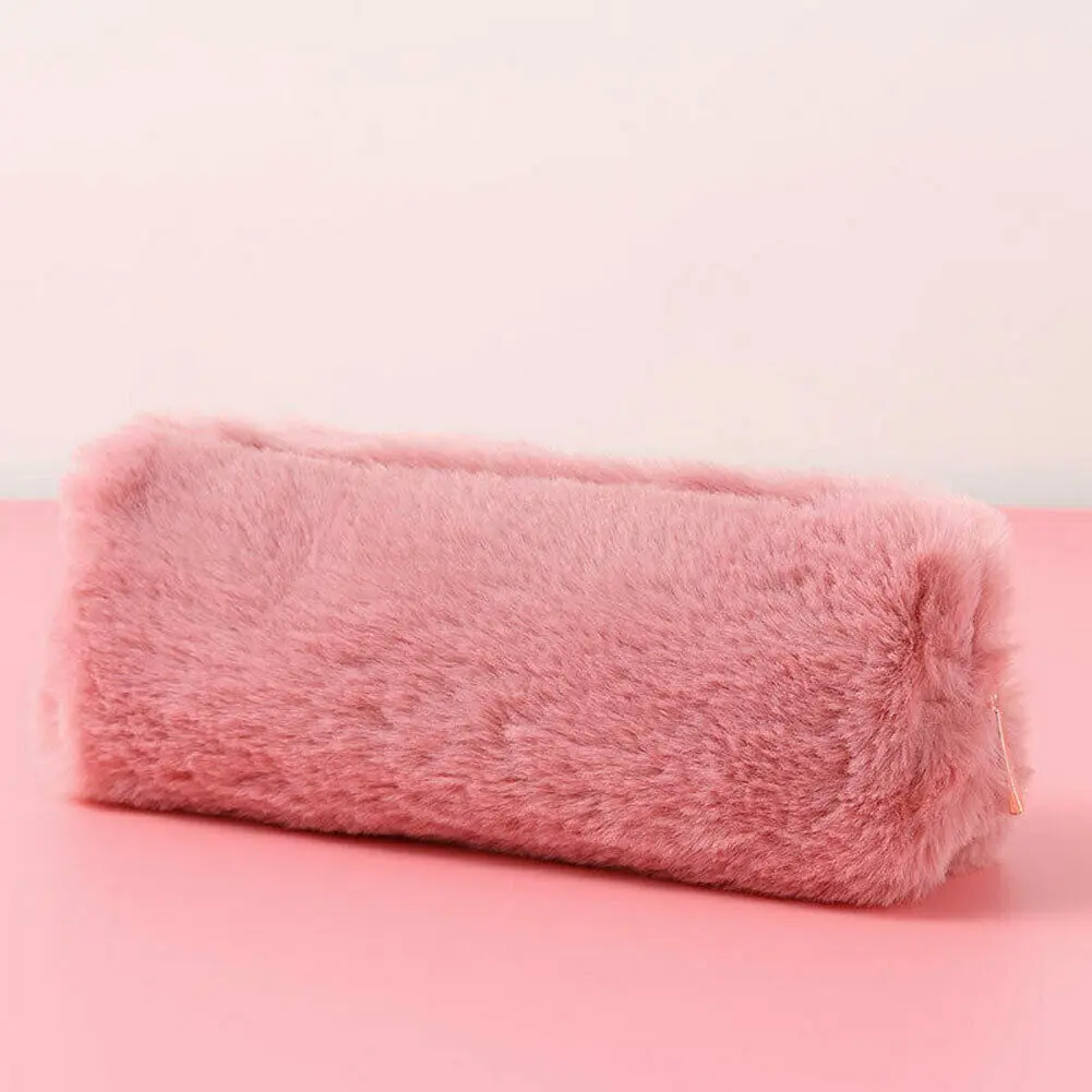 Модные Милые Плюшевые Пушистые Чехлы для девочек, сумочка для макияжа, кошелек хранилище, сумка, однотонный Повседневный маленький органайзер, косметический мешочек - Цвет: Бургундия