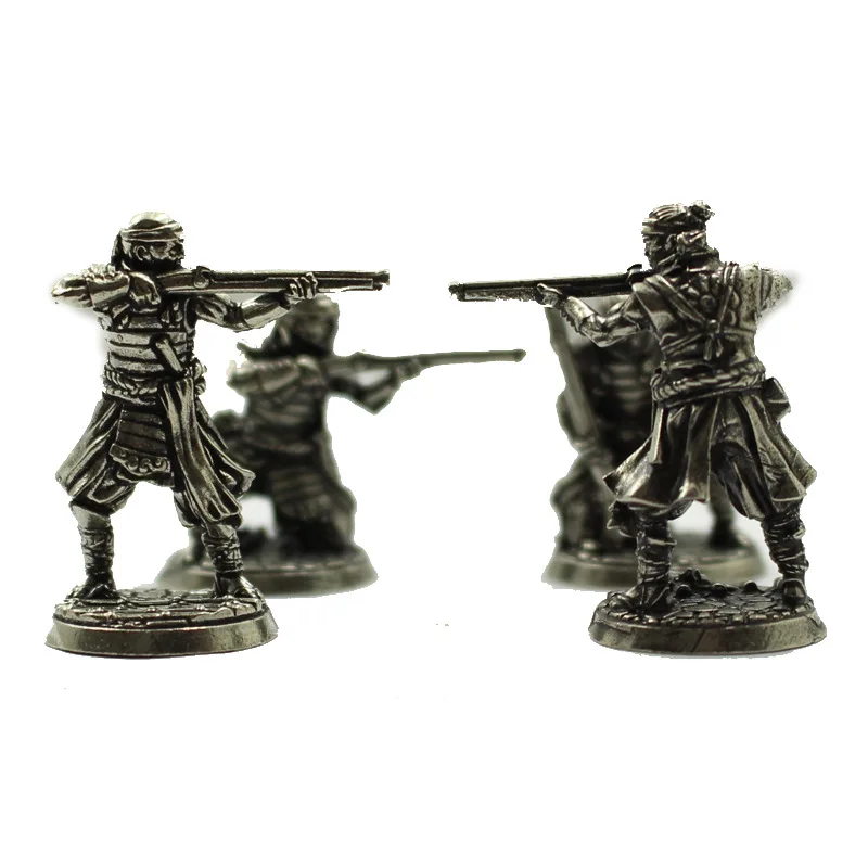 Biała miedź japoński Shogunate samuraj figurki miniaturowe Vintage metalowe modele żołnierzy statua ozdoba na biurko zabawka