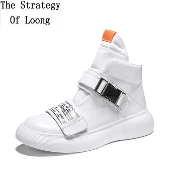 

Spring Autumn Korean Tide Style Men High-top Genuine Leather Casual Shoes Male Hip-hop Buckle Short Boots Sneakers 20200417