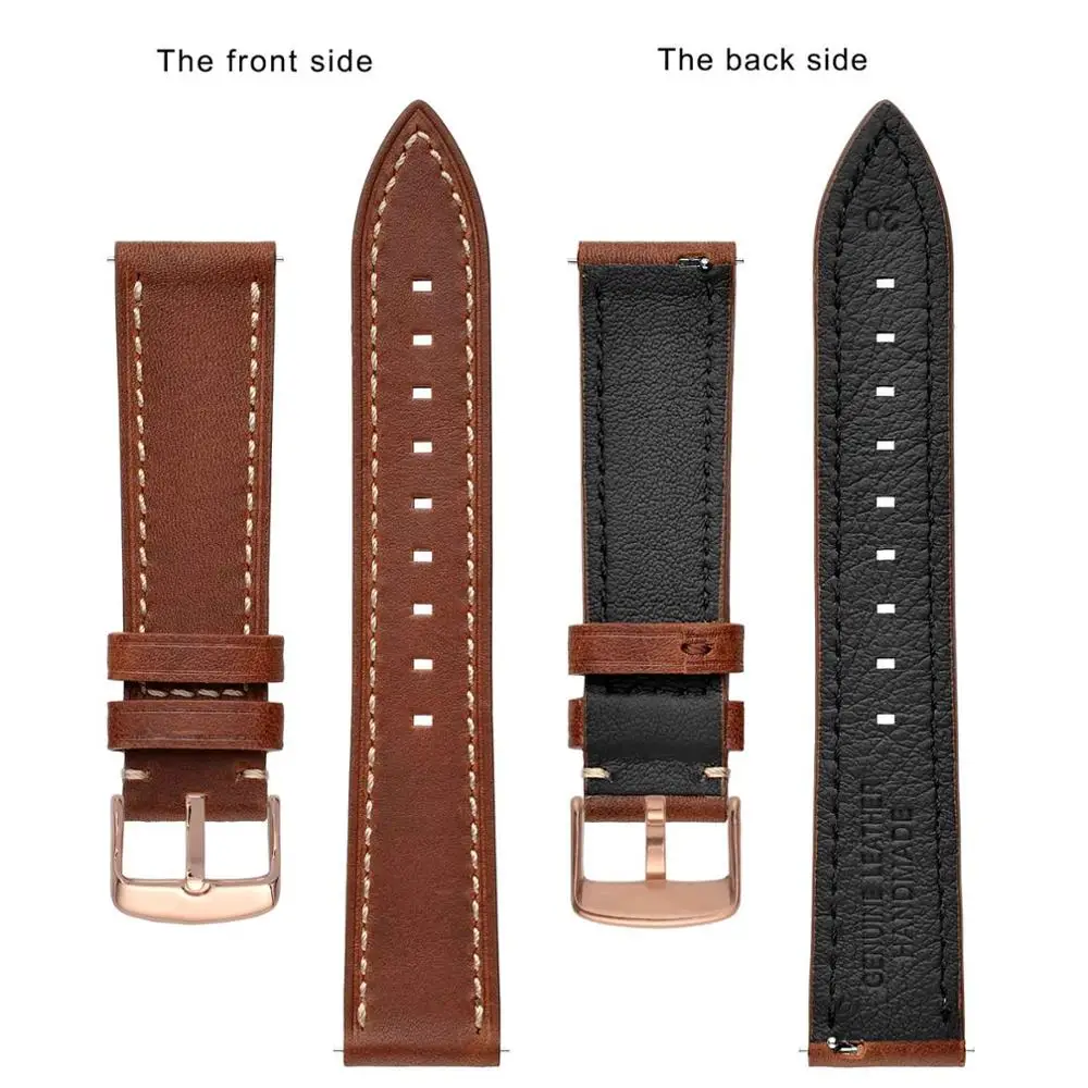 BISONSTRAP Watch Strap 18mm~22mm Genuine Leather Strap for Men Women Quick Release Replacement Belt Watchband Rose Gold Buckle