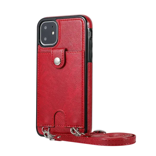 Кожаный чехол из ТПУ для iPhone 11Pro Max, Роскошный чехол для iPhone 11, задняя крышка для iPhone 11 Pro Max, чехол с длинной веревкой - Цвет: Красный