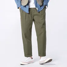 Весна и осень Гонконг стиль простой сплошной цвет прямые брюки свободные повседневные брюки большой размер хаки/армейский зеленый