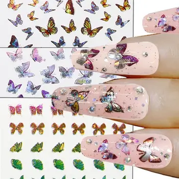 

18 Waterproof Simulation Ins Wind 3D Sticker Nail Art Laser Color Butterfly Sticker Spring Summer Butterfly Designs Manicure