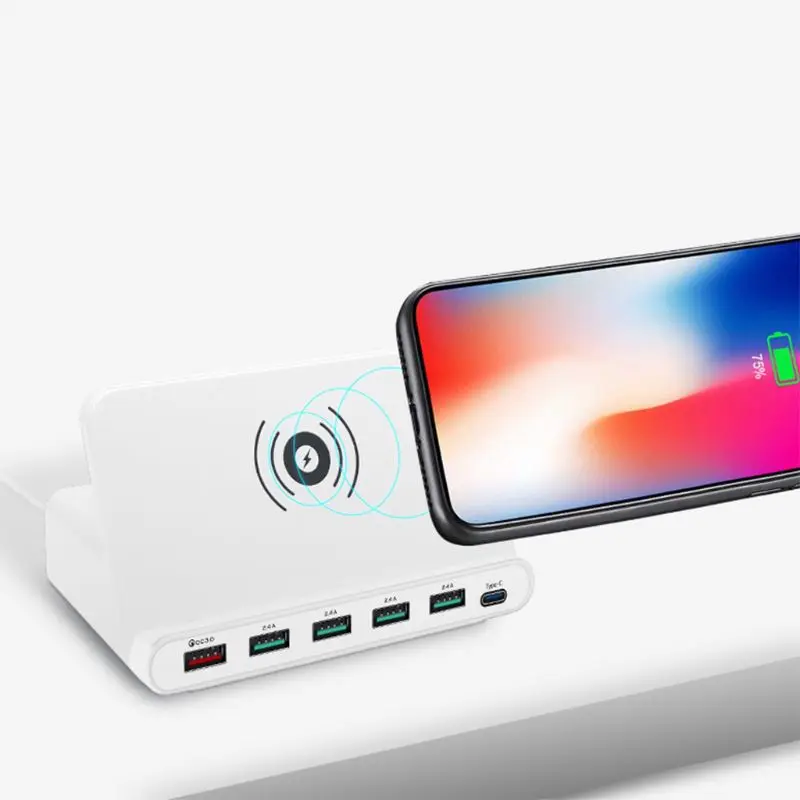 Универсальный быстрый заряд 3,0 5x usb type C PD 18 Вт адаптер питания Qi держатель беспроводного зарядного устройства для samsung Xiaomi Мобильный телефон планшет