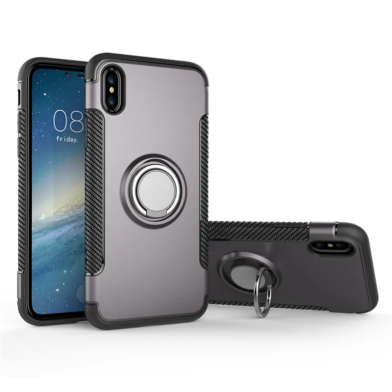 Модное опорное кольцо чехол для iPhone 5 5S SE 6 6S 7 8 Plus X XS XR XS MAX автомобильный металлический магнитный кронштейн с присоской - Цвет: Серый