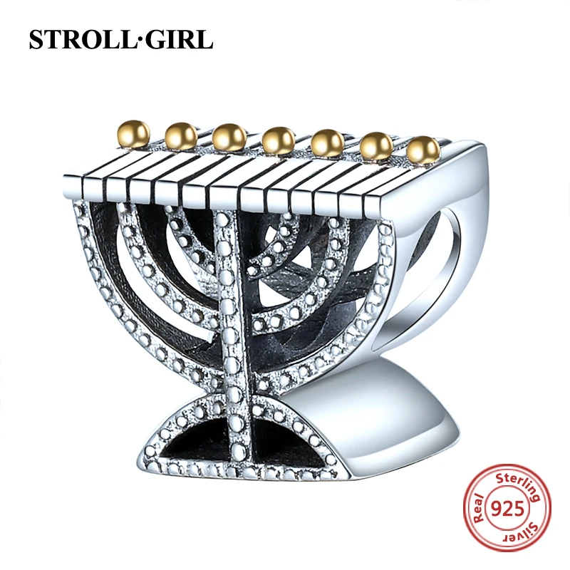 Шармы Menorah из серебра 925 пробы Религиозные еврейские Полые бусины подходят для