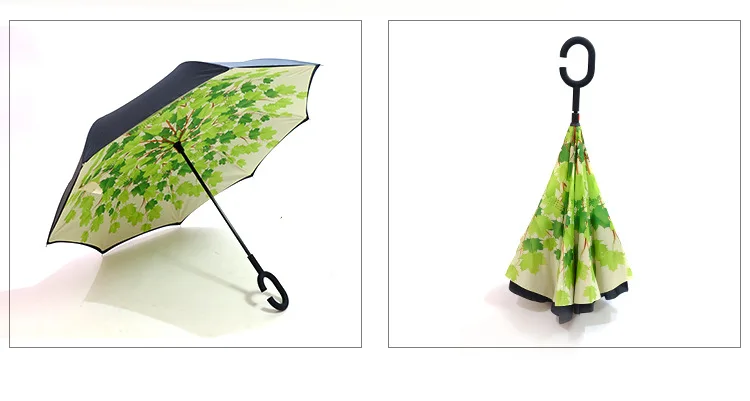 Складные зонты с двойным слоем, перевернутый зонтик с держателем для рук, защита от дождя и ветра для женщин - Цвет: lvye