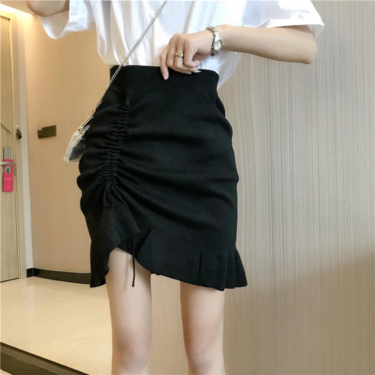 Faldas mujer moda, трапециевидная, с оборками, однотонная, в стиле ампир, милый стиль, однотонная, на завязках, женская одежда, высокая талия, юбки, черные, женские