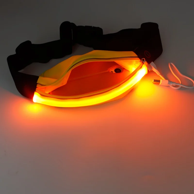 USB Rechargeable Waterproof LED Running Belt Bag Adjustable Strap Travel Sports Waist Pack