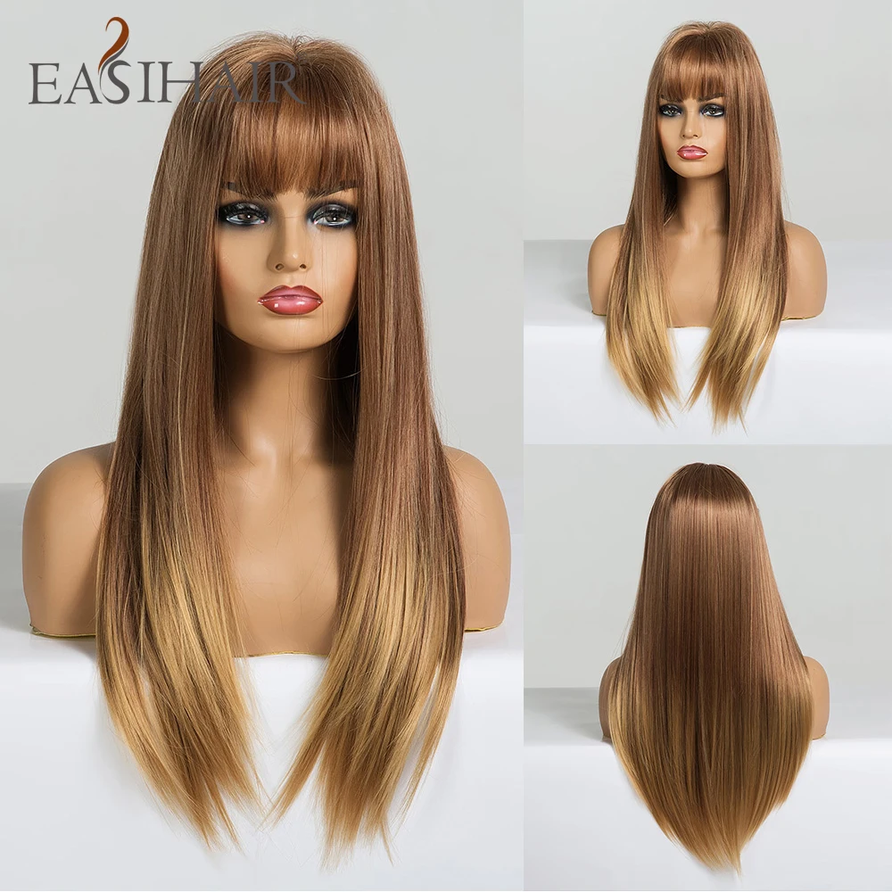 

EASIHAIR Long Straight Light Blonde Ombre Wigs with Bangs Synthetic Wigs for Black Women Cosplay Wigs High Temperature Fiber Wig