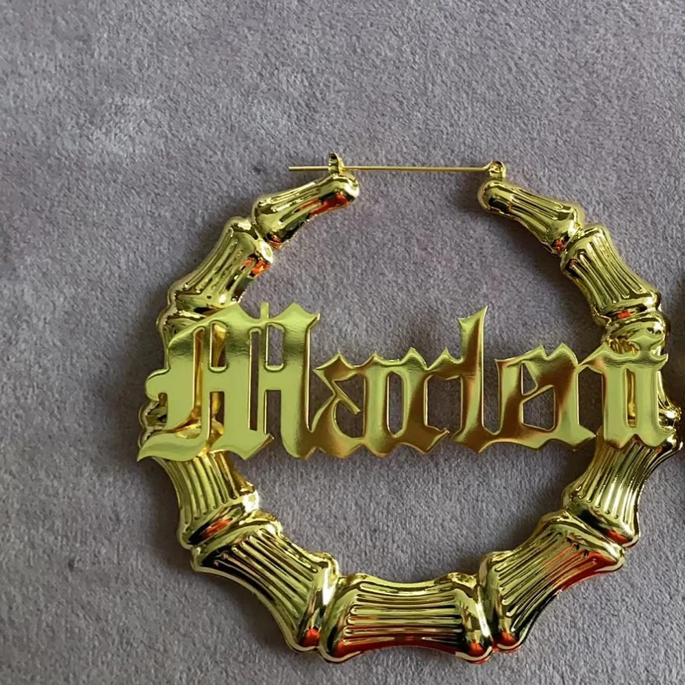 Customized Name Bamboo Earrings Bamboo Name Earrings Personalized Name Hoop Earrings Letter Earrings for Women Christmas Gifts