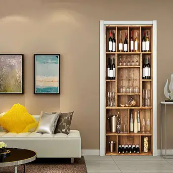 

Door Sticker Canvas Print 3d Wine Cabinet Picture Self Adhesive Waterproof Wallpaper Home Decor for Living Room Art Canvas Paste