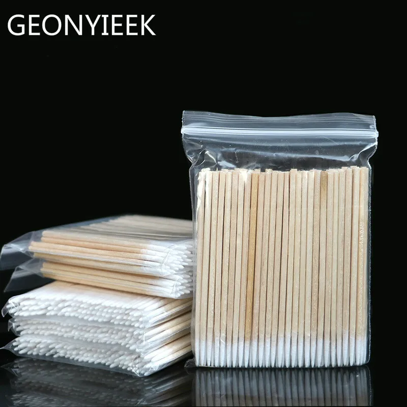 Hisopo de algodón y madera para extensión de pestañas, herramientas médicas para el cuidado de limpieza de oídos, palos de cosmética, hisopo de algodón, punta de brotes, 300 / 100 Uds.