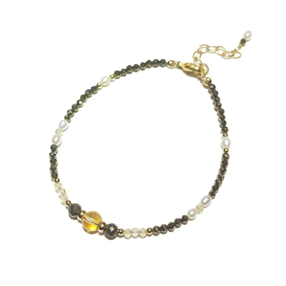 

Lii Ji Pyrite Citrine Freshwater Pear Natural Stone Tiny Bracelet 14K Gold Filled Jewelry For Women Girls Gift
