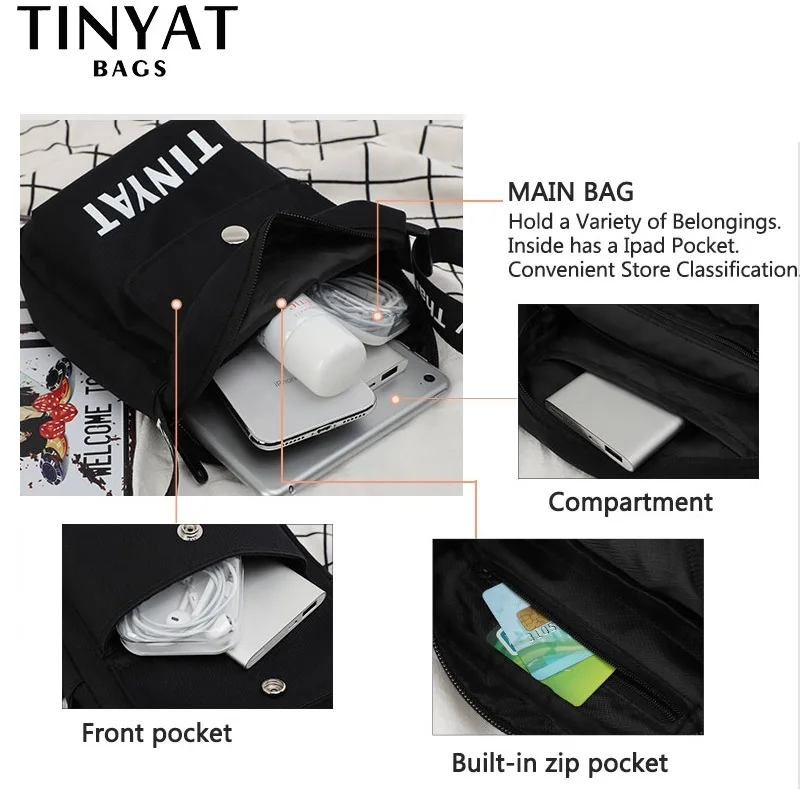 TINYAT женские сумки на плечо с клапаном, Корейская Студенческая сумка, сумки для сотового телефона, женские холщовые сумки, простые маленькие сумки через плечо