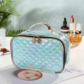 

Pu Makeup Bag 2020 New Style Korean-style Hand Portable Rhombus Travel Bag Large Capacity Storage Wash Bag