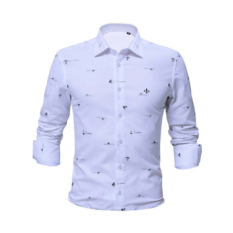 Принт свеча хлопок Blusa Camisa Social Masculina Dudalina длинный рукав Slim Fit рубашка мужская одежда с цветочным рисунком пуловер Белый мужской - Цвет: DCZ5687-WHITE