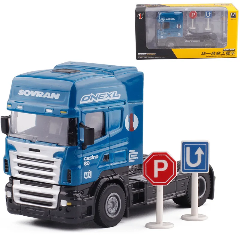 

Huayi Alloy Flatbed Trailer Front Freight Truck Front Model with 2 Signpost-Silent Light G50-32 Boxed
