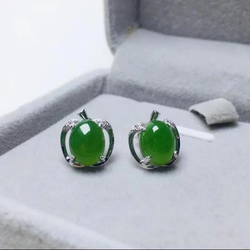 Натуральный Хотан Jade Jasper изумруд в форме яблока серьги инкрустированные серьги из циркона