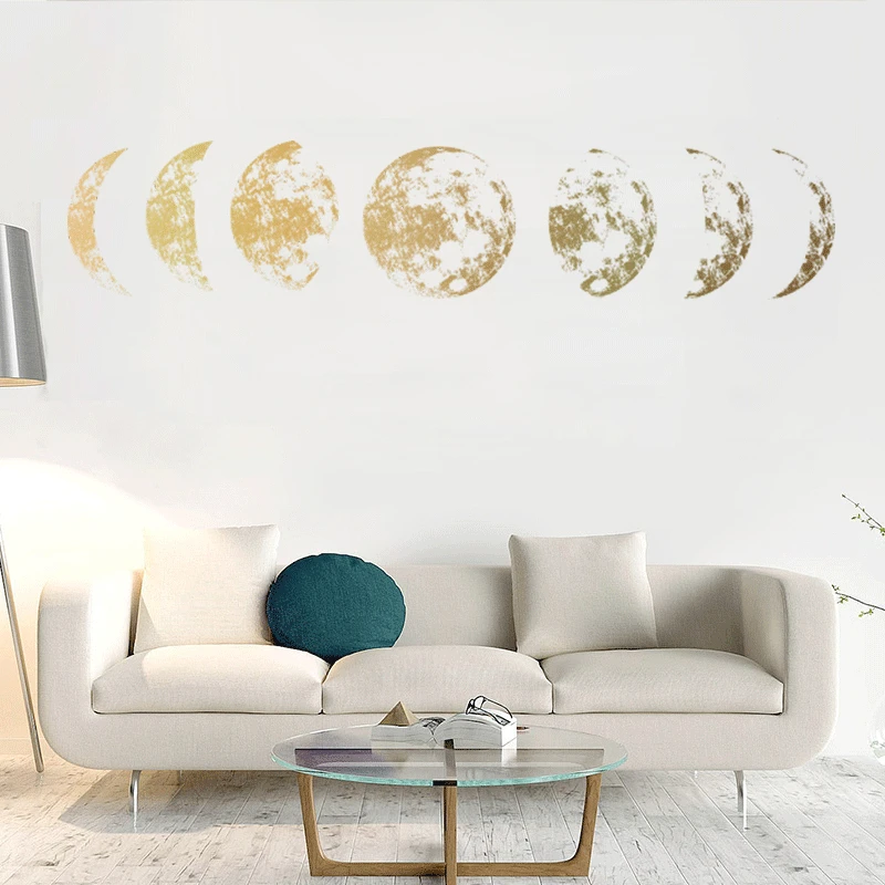 1PC Gold Moon phase 3D Wall Sticker Mural Art Decal for Bedroom Living Room Child Study Home Office Decor 115*21cm 1PC Gold Moon phase 3D Wall Sticker Mural Art Decal for Bedroom Living Room Child Study Home Office Decor 115*21cm