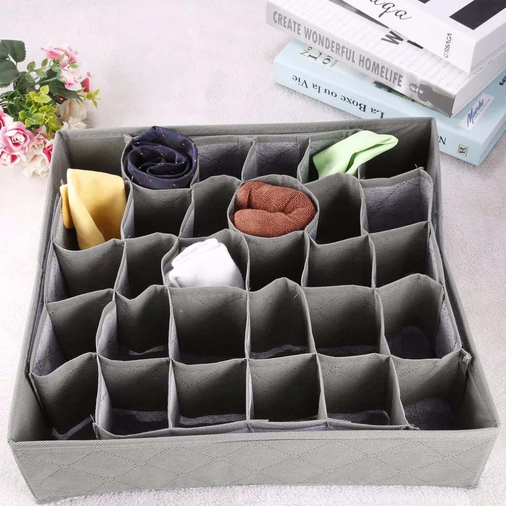 

Household Useful 30 Cell Wardrobe Bra Underwear Organizer Storage Box Bamboo Ties Box Closet Divider Drawer Drop Shipping