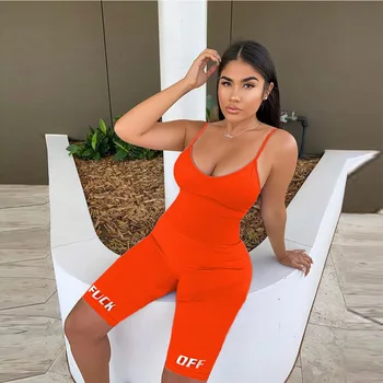 

Spaghetti Strap Sleeveless Basic Casual Women Playsuits Sporty Workout Active Wear Fashion 2020 Letter Solid Skinny Rompers Slim