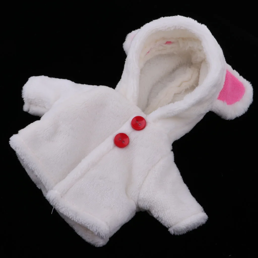Handmade Winter Plush Coat with Ear Hat for 25cm Mellchan Doll Accs White