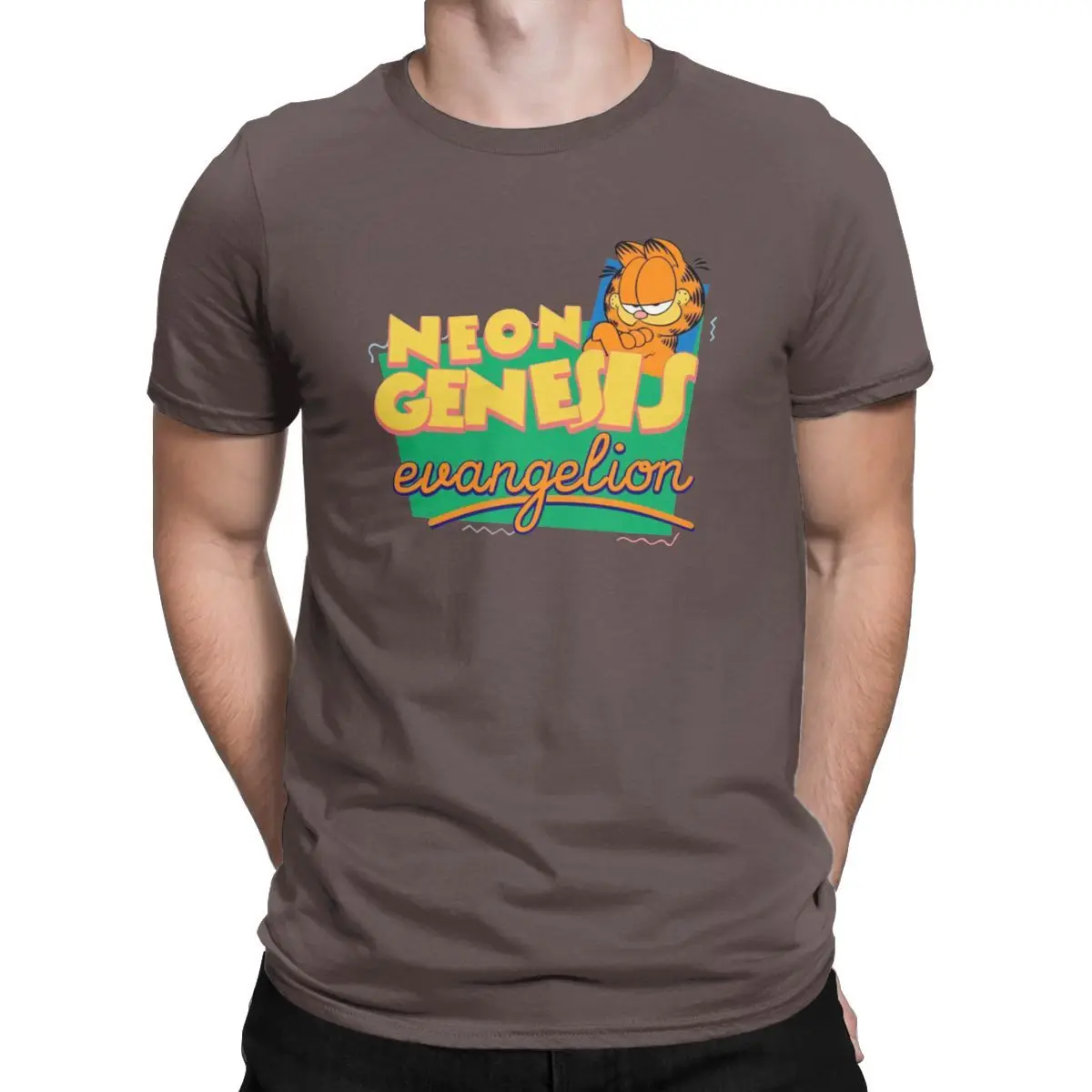 Brown Tyburn Neon Genesis Evangelion Garfield, мужские футболки, милая забавная футболка с котом, футболка с коротким рукавом, чистый хлопок, одежда для взрослых - Цвет: Brown