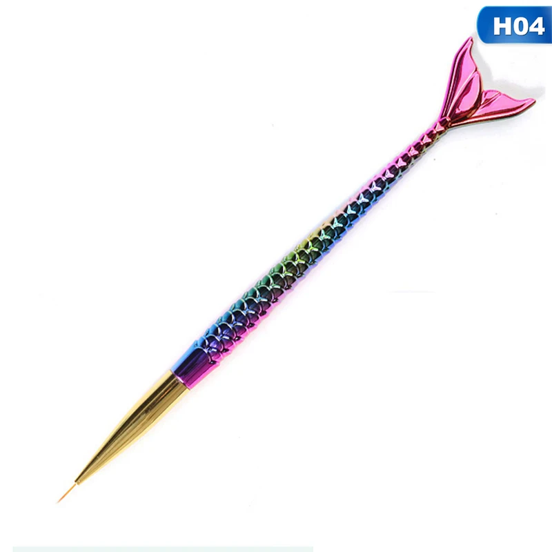 04 1Pcs Rainbow Fish Tail Mermaid Nail Art Brush Silicone Dotting Sculpture Pen Hollow Carving Emboss Shaping Acrylic Gel Tips Tool - Цвет: 04