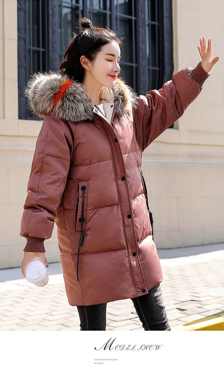 Large Size Fat Mm Thin over-the-Knee down Jacket Women's Thick Winter Warm Fur Collar Korean-style White Duck down Coat Fas