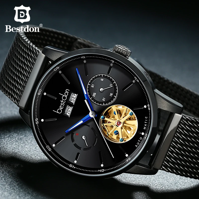 

Bestdon Tourbillon механические мужские часы Скелет автоматические часы для мужчин Швейцария Топ люксовый бренд часы Relogio Masculino