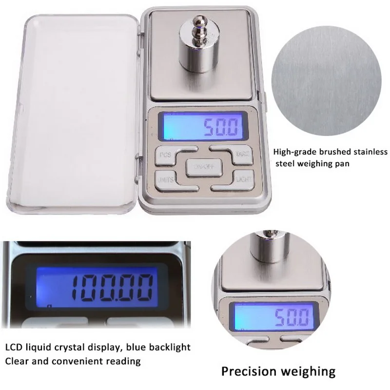 Мини цифровые весы 100/200/300/500g 0,01/0,1 г Высокая точность Подсветка Электрический карман для бриллиантовых ювелирные украшений Вес для Кухня