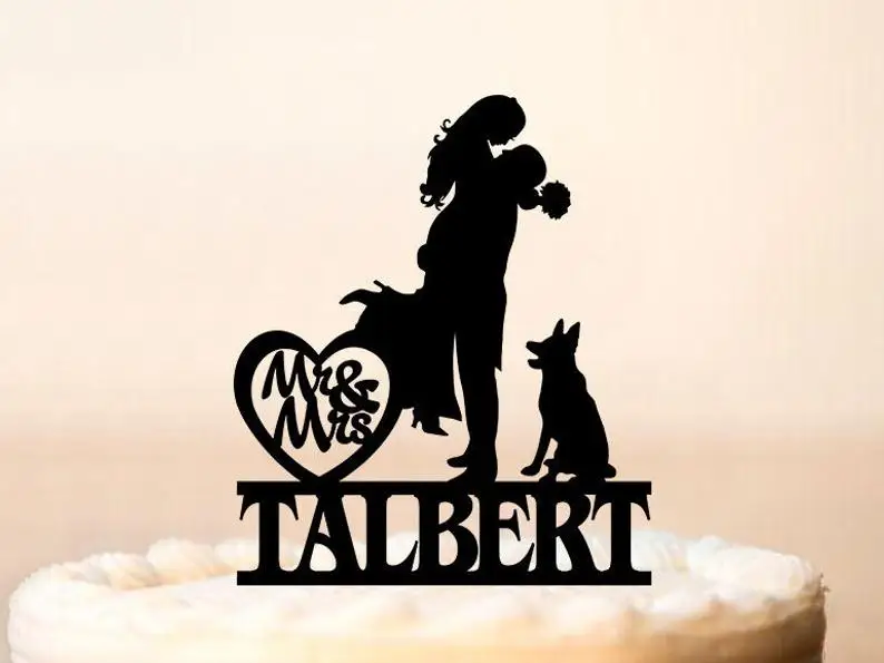 Mr и Mrs торт Топпер пользовательские фамилия свадебный силуэт для вершины торта