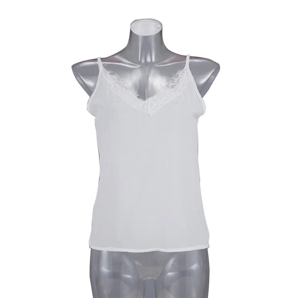 

Summer Casual Cami Open Back Bare Shoulders Soft V Neck Lace Women Tank Top Daily Solid Sexy Loose Party