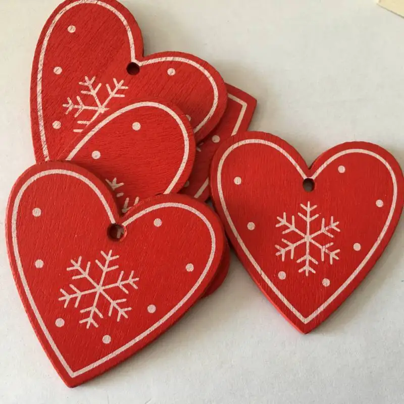 

10pcs/set Red White Wooden Snowflakes Christmas Pendants Ornaments Party Wedding Decorations Kids Gift Xmas Tree Ornaments