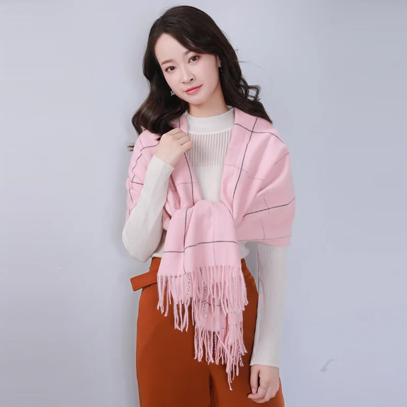 27 Клетчатая шаль новые женские 200*70 см универсальные зимние теплые кашемировые шарфы кашемировые кисти женские шали - Цвет: 27