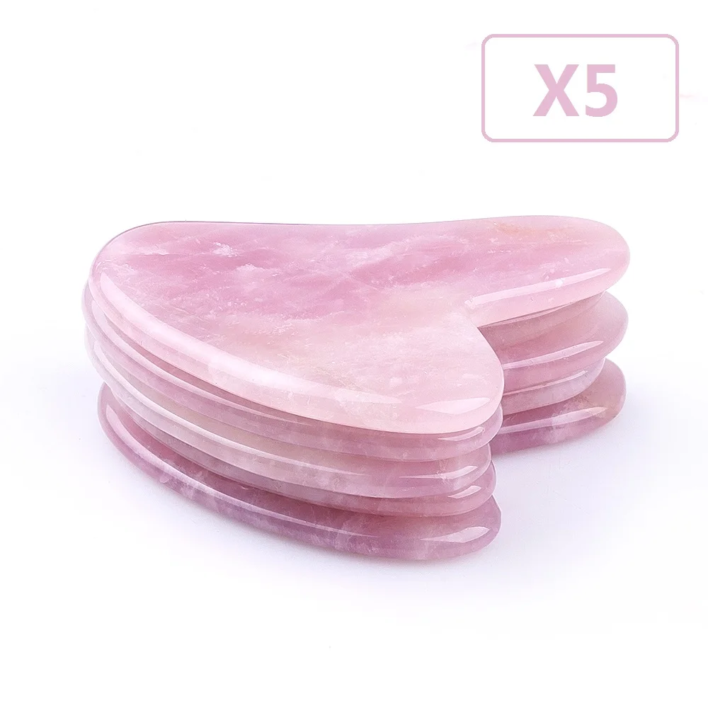 5Pcs Rose Quartz Jade Stone Heart-Shaped Gua Sha Scraper Massage Handmade Guasha Board Anti Wrinkle Body Face Skin Care Tool | Красота и