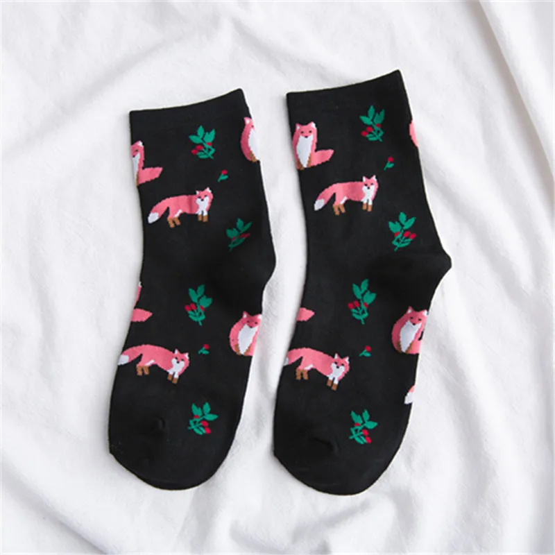 Милые жаккардовые носки с принтом растений, женские носки в Корейском стиле с изображением кактуса и лисы, забавные носки Kawaii Sokken Calcetines - Цвет: A